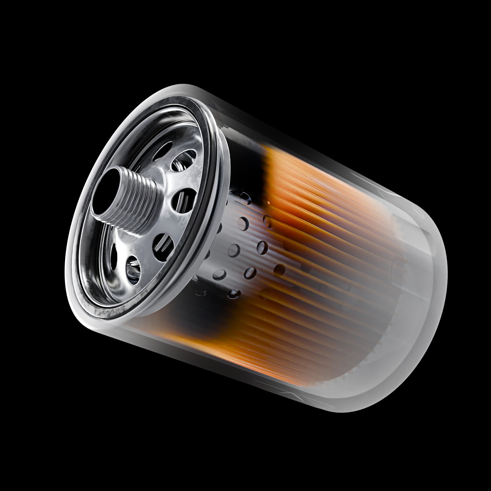 Cutaway 3D model of an aircraft oil filter
