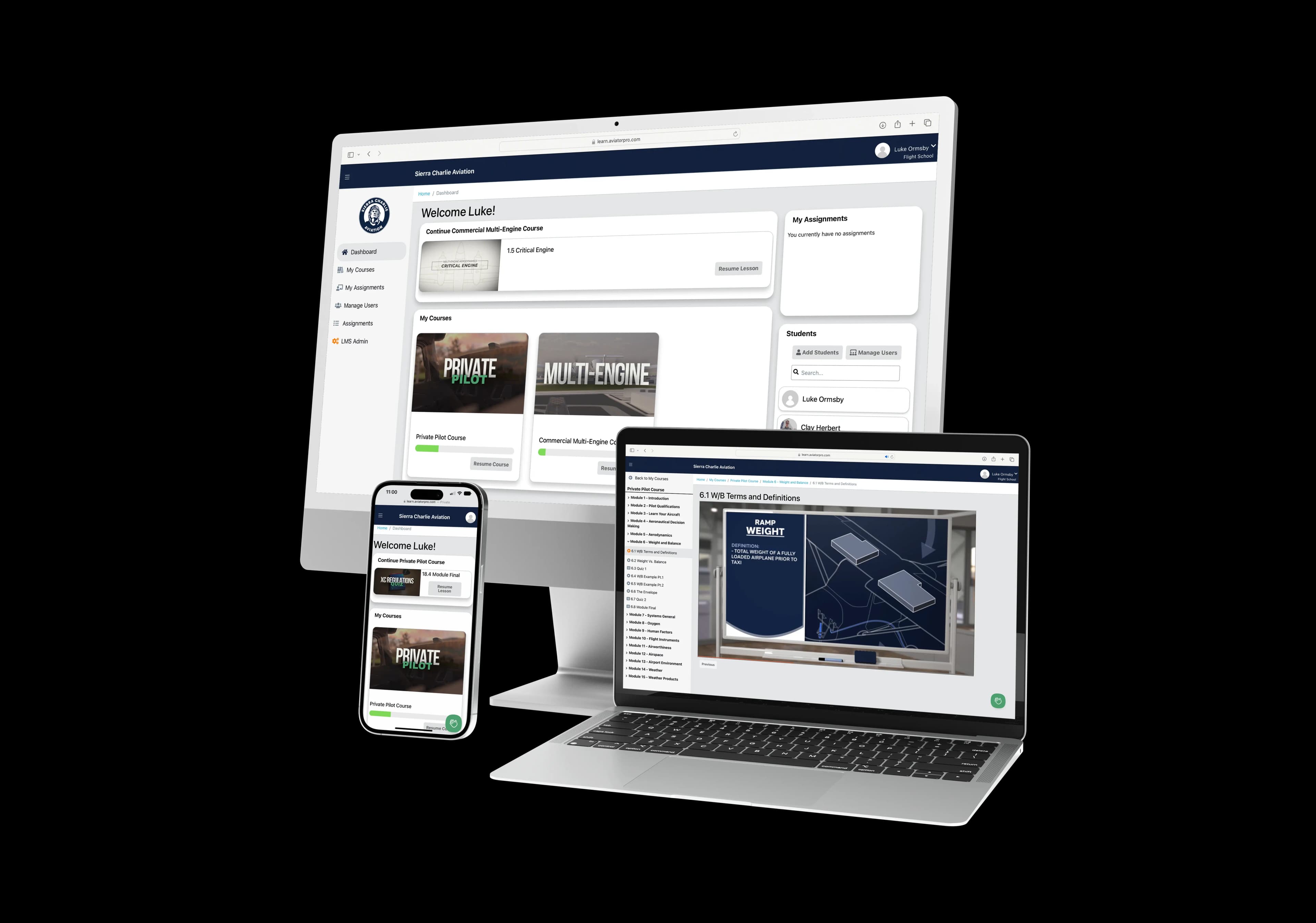 AviatorPro on laptop, tablet, and phone in hero